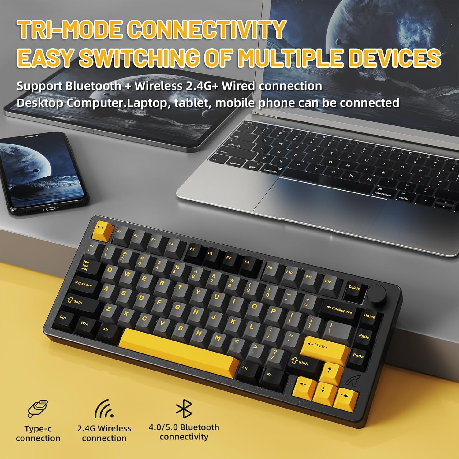 ATTACK SHARK X86 75% Wireless Gasket Mechanical Keyboard with Knob, CNC Aluminum Turd, 3 Mode Connectivity,82 Key Hot Swappable,Custom Linear Switches RGB Gaming Keyboard for Win/Mac/Linux-Star Black