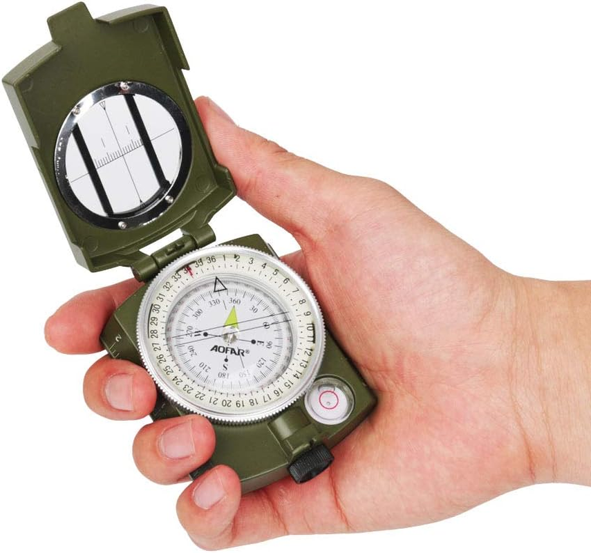 AOFAR Military Compass,Af-4580 Lensatic Sighting, Waterproof and Shakeproof with Map Measurer Distance Calculator, Pouch for Camping, Hiking