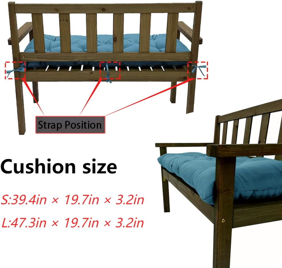 Indoor/Outdoor Bench Cushion Waterproof-47.3"&times;19.7" Thicken Porch Swing Cushion with Ties,Patio Cushions for Outdoor Furniture Garden Lounger Wicker (47.3"&times;19.7", Sky Blue) image number 1