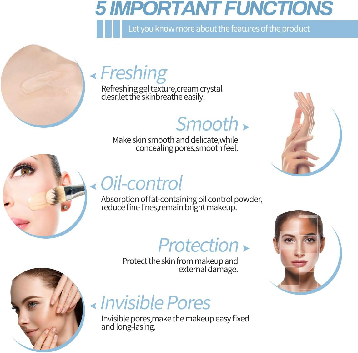 PHOERA Face Primer, Pore Primer under Foundation, Oil-Control Long Lasting Makeup Foundation Primer, Oil-Free Makeup Base for All Skin Types (03A, 6Ml) image number 4