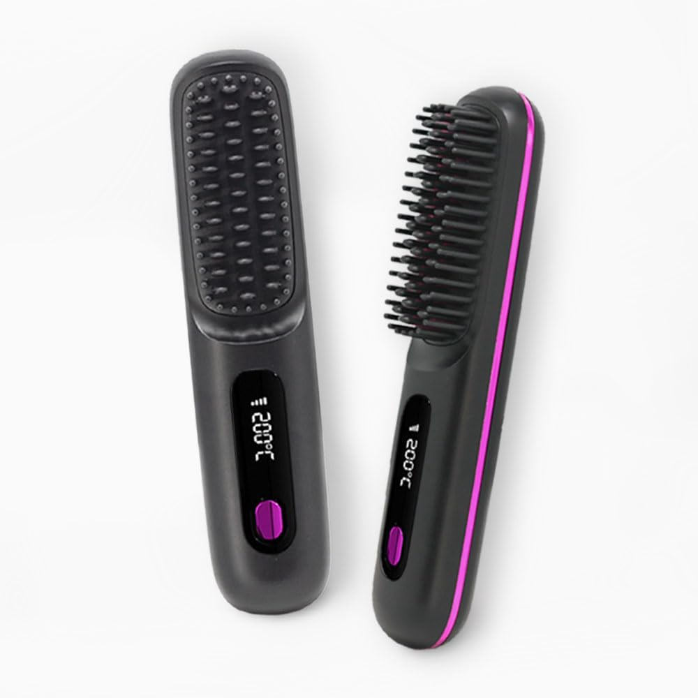 Wireless Ceramic Hair Straightening Comb, Portable Negative Ion Straightener, 1.77" X 7.87", Black image number 3