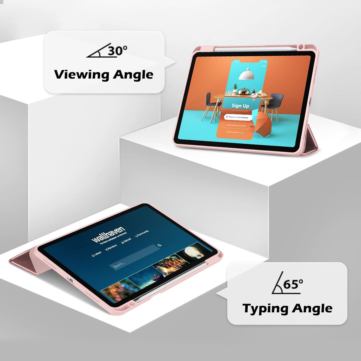 Procase Case for Ipad Air 11 Inch 2025 M3/ 2024 M2, 10.9 Inch Air 5Th/ 4Th Generation Case with Pencil Holder, Smart Protective Cover for Ipad Air 5 4 -Pink