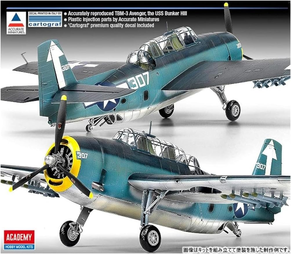Academy 1/48 Scale TBM-3 "USS Bunker Hill Avenger Plastic Model Kit image number 4