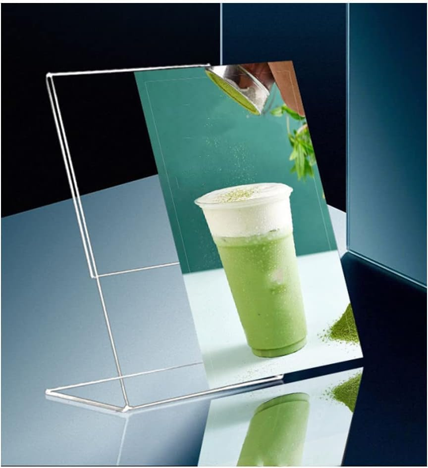 Naisfei 8 Pack Acrylic Sign Holder, A6 Plastic Flyer Display Holder, Slant Back Clear Paper, Document Menu Table Transparent Stand for Restaurants Hotels Menu Stores Office image number 2