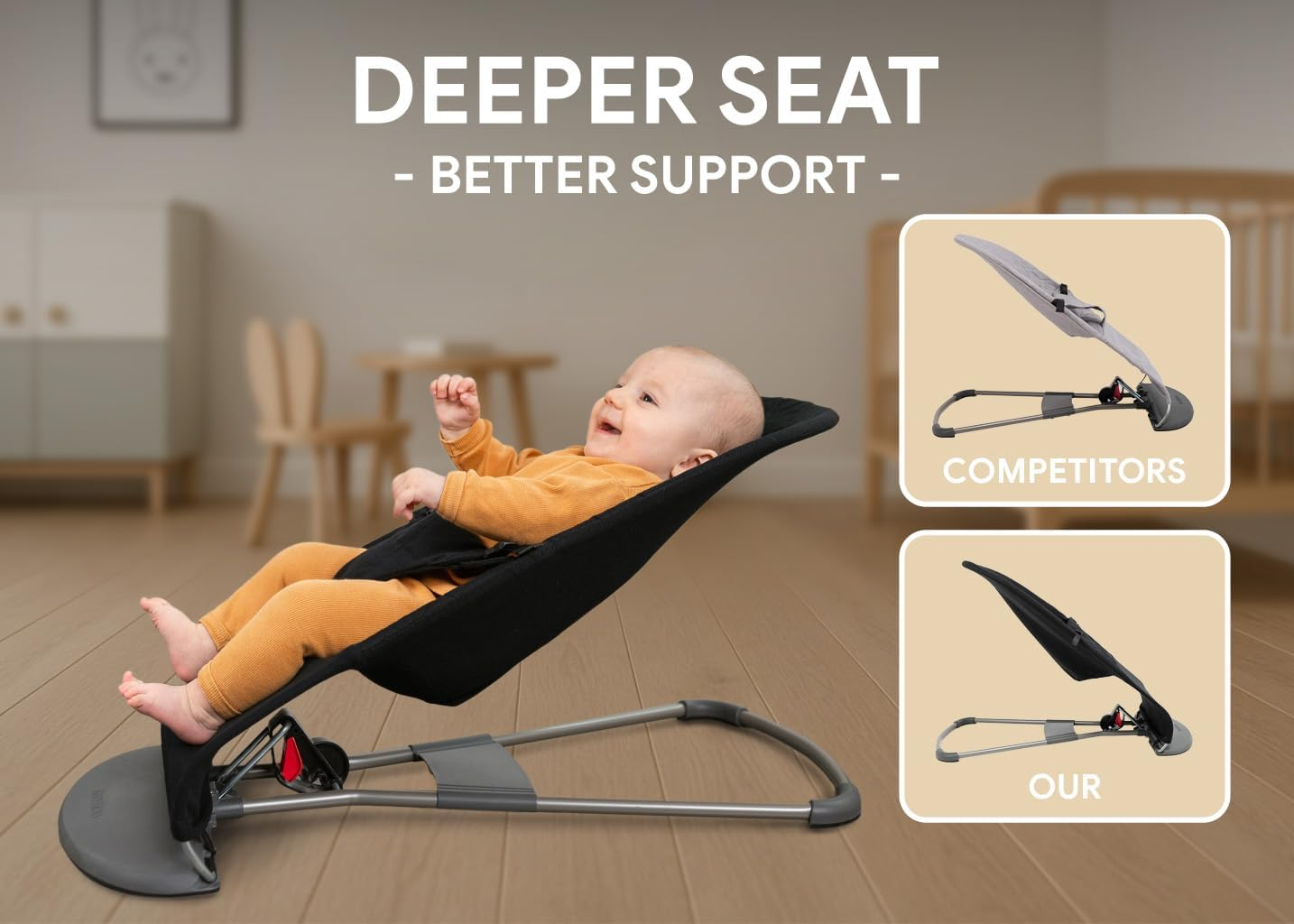 Fabric Seat for Bouncer - Compatible with Baby Bjorn Bouncer - Dense, Wear-Resistant, Skin-Friendly Cotton - Replacement Covers ONLY, Charcoal Black (Charcoal Black) image number 4