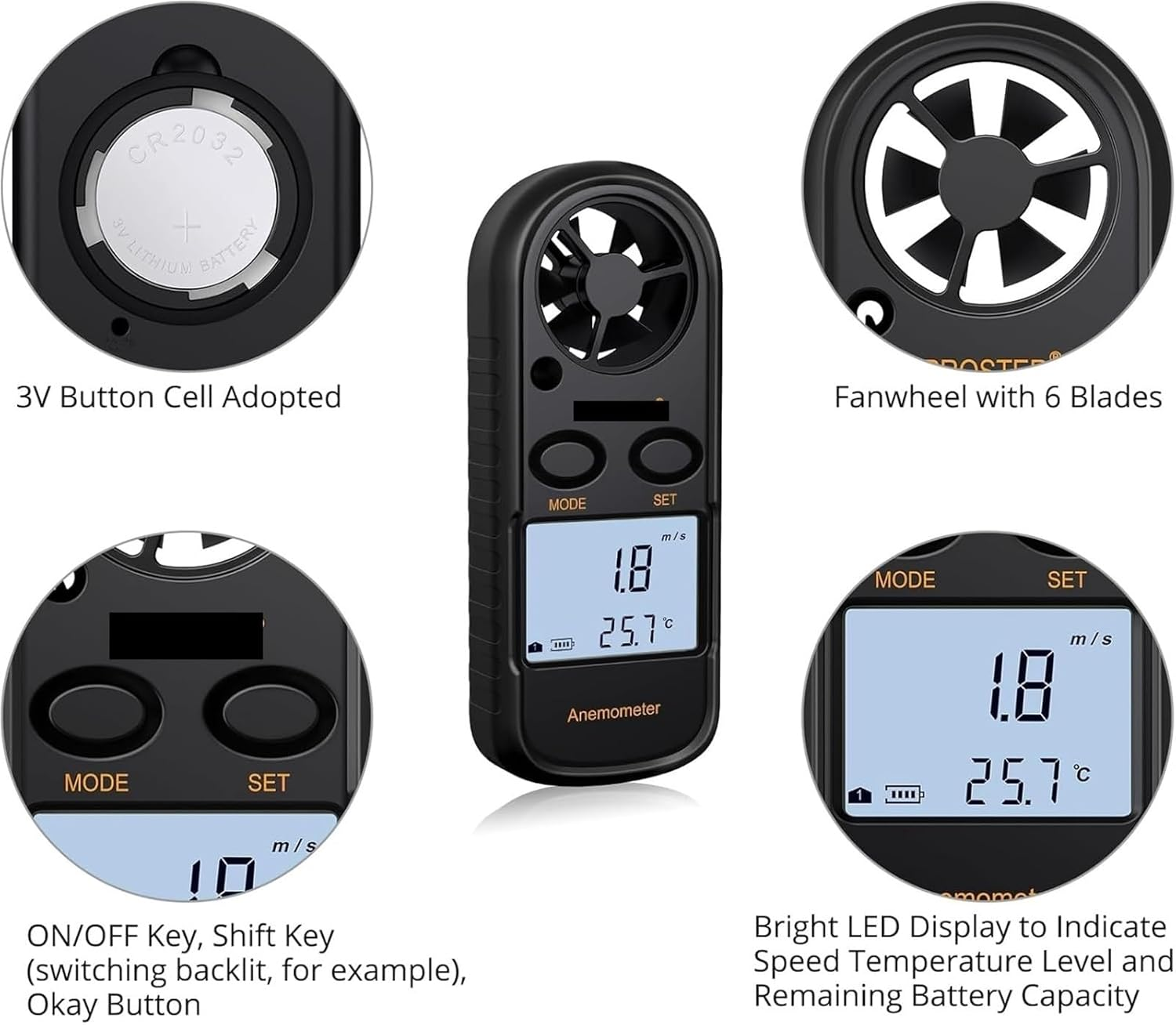 Handheld Anemometer 3-In-1 Digital Wind Speed Meter for Drones, Windsurfing image number 6