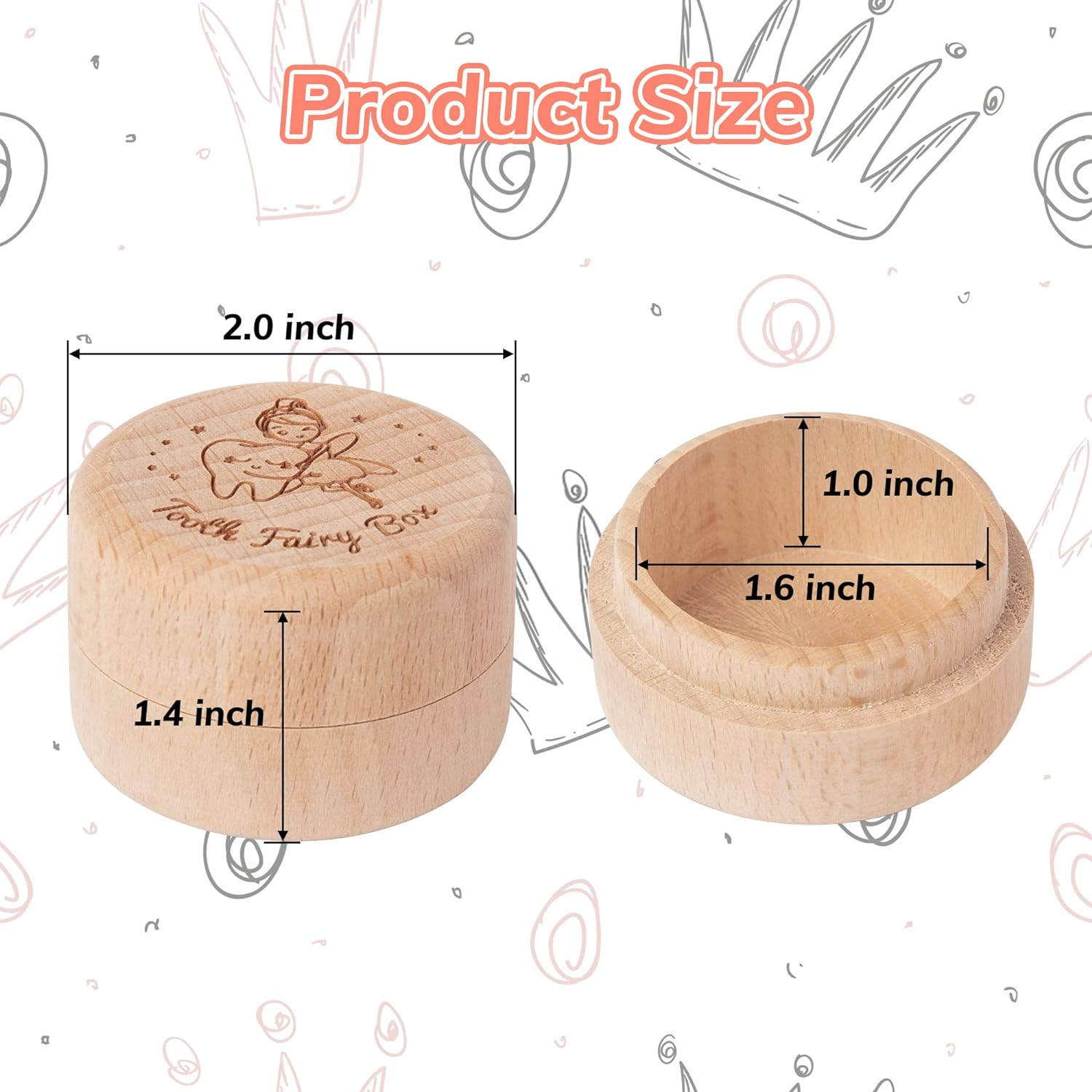 2Pcs Tooth Fairy Box for Girl Wooden Tooth Fairy Keepsake Box to Place under Pillow Milk Teeth Container Box Cute Lost Tooth Holder Baby Toddler Teeth Case for Baby Shower Birthday Gift