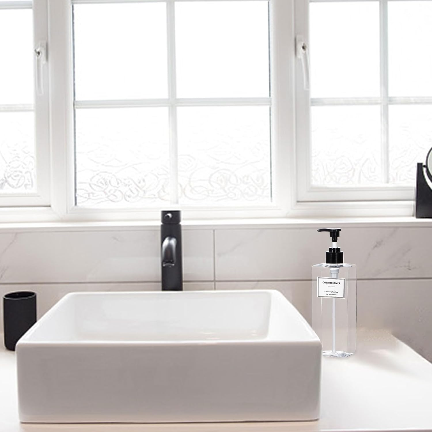 Yeeco Plastic Shampoo and Conditioner Dispenser - Refillable Pump Bottles, 16.9Oz/500Ml, 3 Packs for Bathroom, Kitchen, Hotel - Clear Blue image number 5