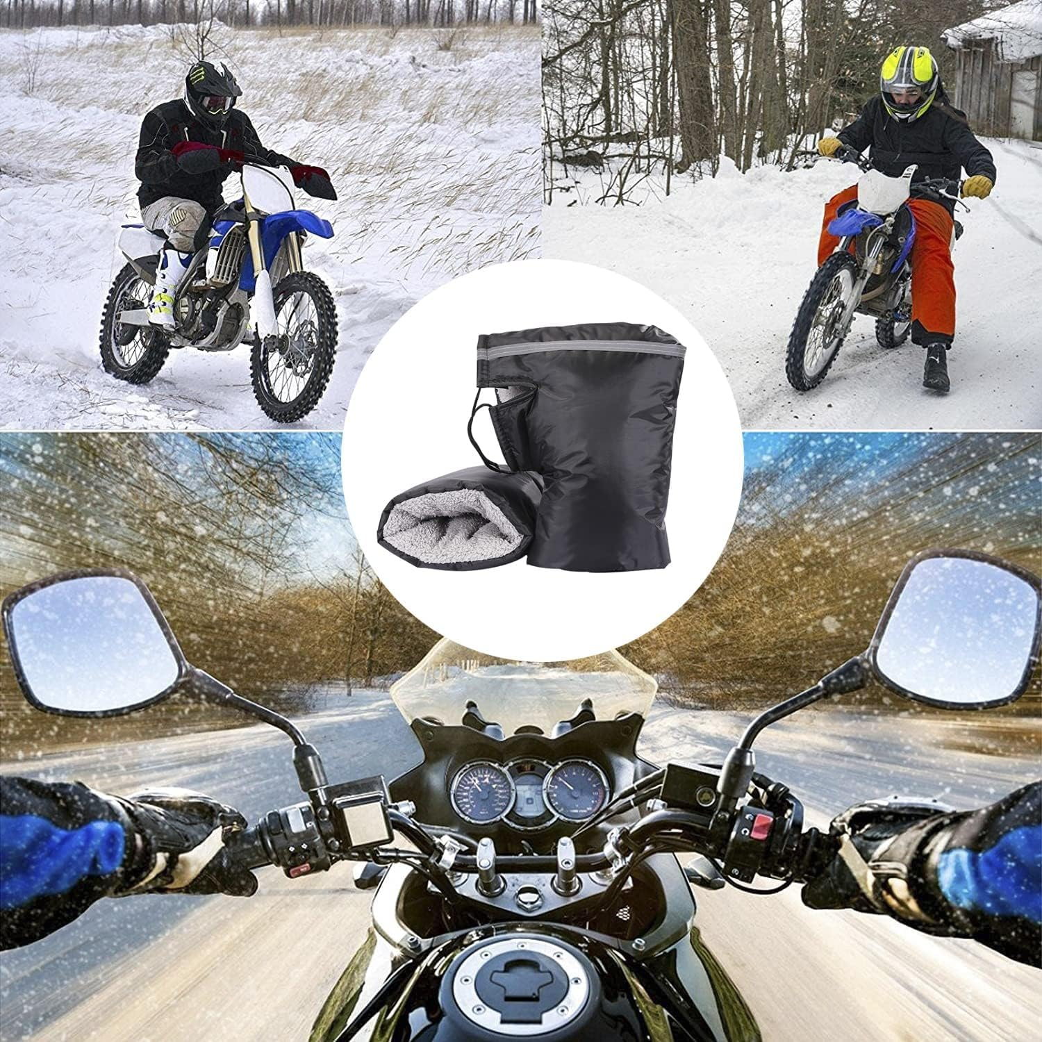 Motorcycle Handlebar Muffs Gloves for Men Women Waterproof, Winter Thickened Windproof Hand Warmer for Motorbike Scooter image number 5