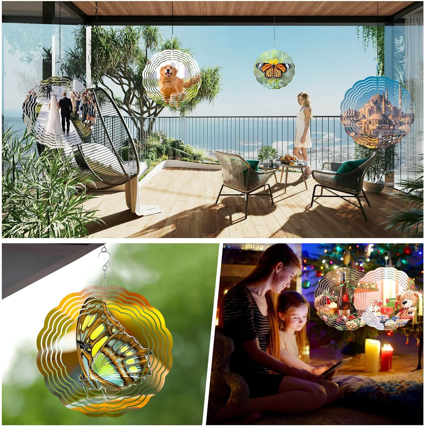 JUMXSRLE Sublimation Wind Spinner Blanks, 3D Aluminum Garden Hanging Wind Spinner Sublimation, Sublimation Blanks Spinner for Yards Garden Lawn Decoration Christmas Spinners Gift - 8 Inch 4 Pcs image number 1