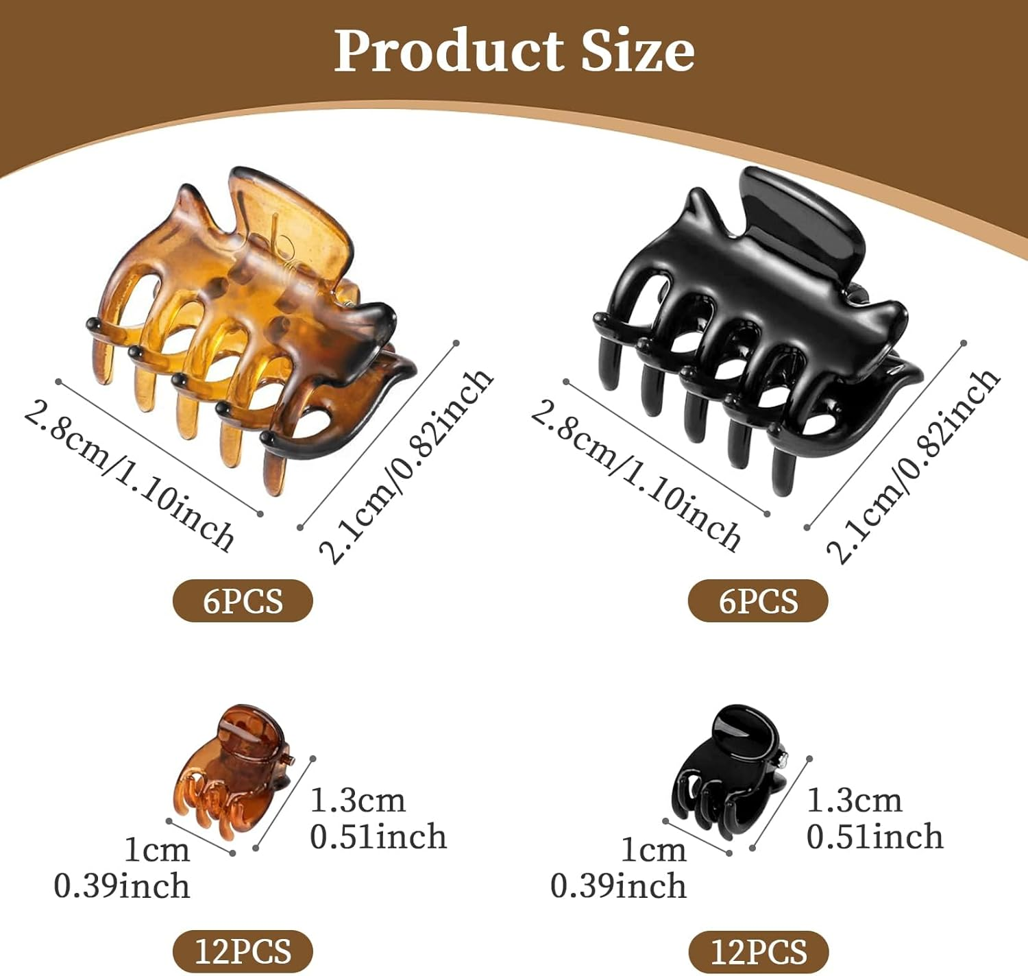 36 Pcs Small Hair Clips, Mini Hair Claw Clips for Medium Thick Hair, Plastic Hair Claws Pins Clamps for Girls, Toddlers Girls, Women (Black and Brown) image number 6