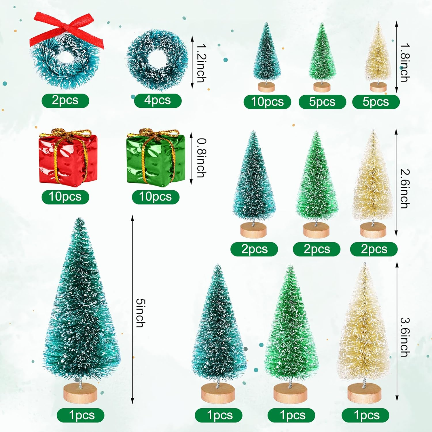 Iceyyyy 56 Pcs Artificial Mini Christmas Trees Set - Miniature Sisal Frosted Christmas Trees Bottle Brush Trees for DIY Crafts Home Table Top Decor image number 4
