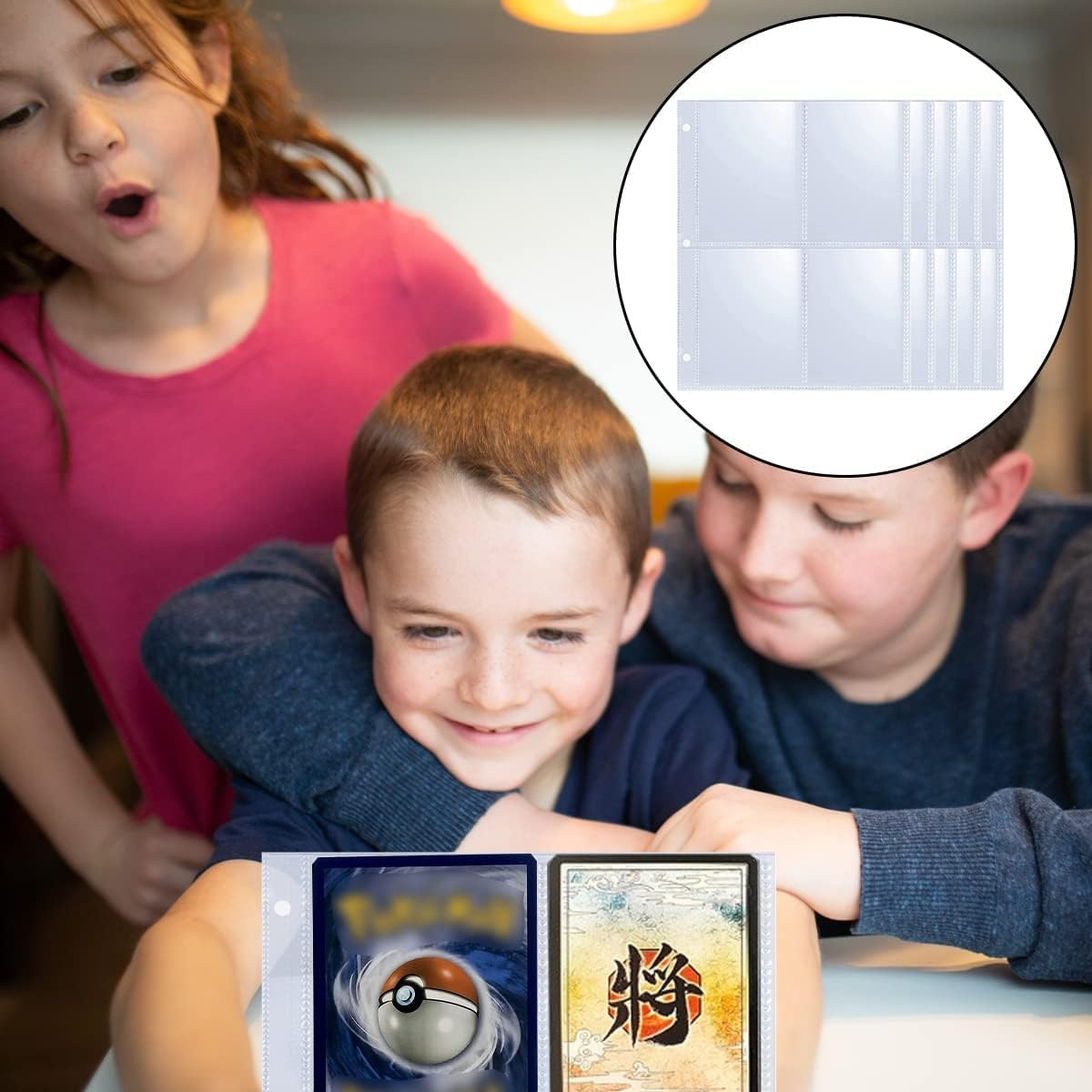 Pockets Binder Card Sleeves, 40 Pcs Double Sided 4 Pocket Trading Card Sleeves Pages for 3 Ring Binder, Clear Flexible Card Page Sleeves for Sport Cards, Game Cards, Business Cards image number 2