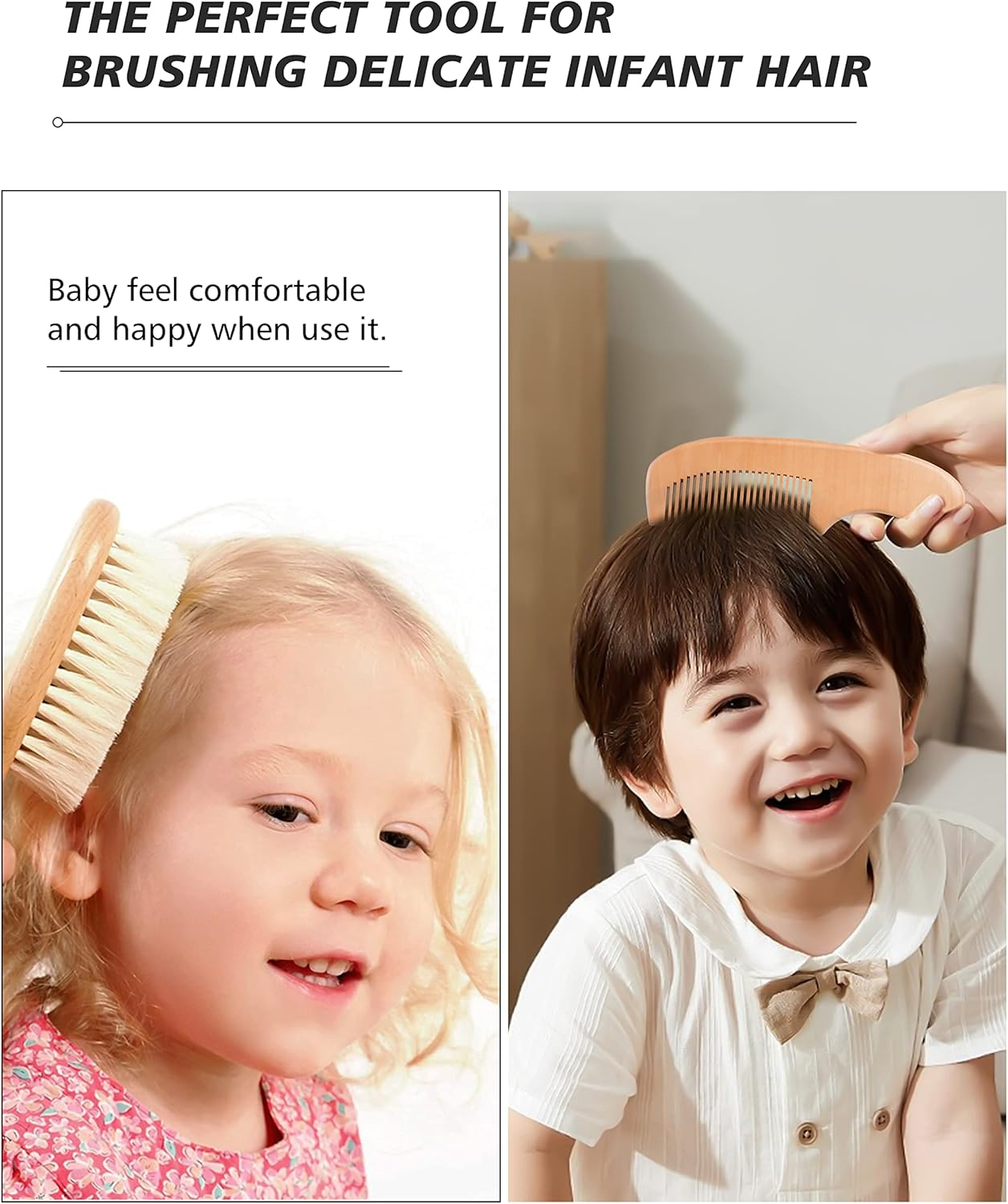 Baby Hair Brush and Baby Comb Set, Baby Hair Brush with Natural Soft Goat Bristles, Natural Wooden Comb, Cradle Cap Brush, Baby Brush Set for Newborns & Toddlers, Perfect Registry Gift image number 1