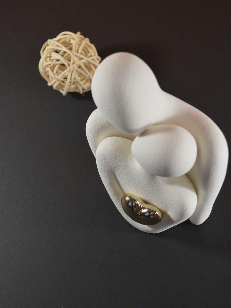 Modern Ceramic Couple Sculpture - Abstract Love Statue Ornament Figurine for Home Decor in Living Room, Bedroom,Office - Unique Couple Gift - Anniversary Birthday,Show Pieces for Home (White) - Black image number 4