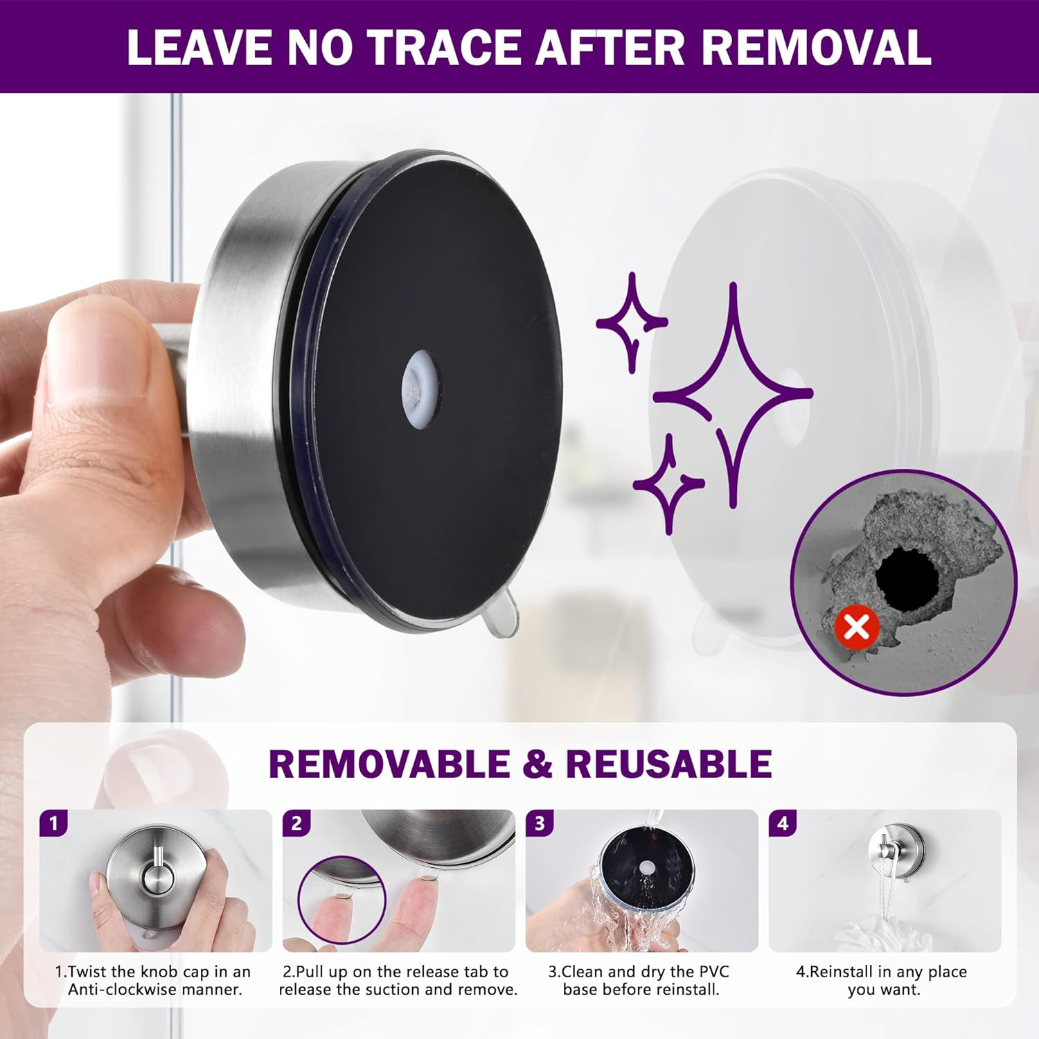 JOMOLA Suction Shower Hooks, No-Drill Bath & Spa Accessory, Brushed Steel Waterproof Wall Mount for Towels, Robes - Rustproof Strong Hold for Caravan, Gym, Home (2-Pack)