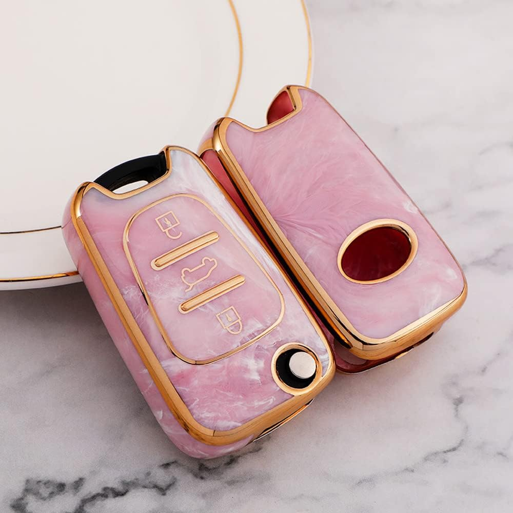 Ontto Tie-Dye TPU Car Key Fob Cover Fit for Hyundai Ix20 Ix35 I20 I30 I35 Elantra Kia Ceed Sportage Rio Sorento 3 Buttons Flip Key Case Keyring Remote Keychain Key Holder Accessories Pink - Pink image number 5