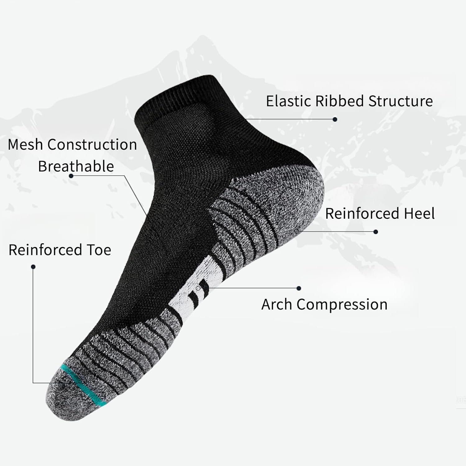 2/3 Pairs Ankle Socks Men Women Breathable Cotton Cushion Tab Crew Socks Wicking Non-Slip Athletic Trainer Socks X131 image number 2