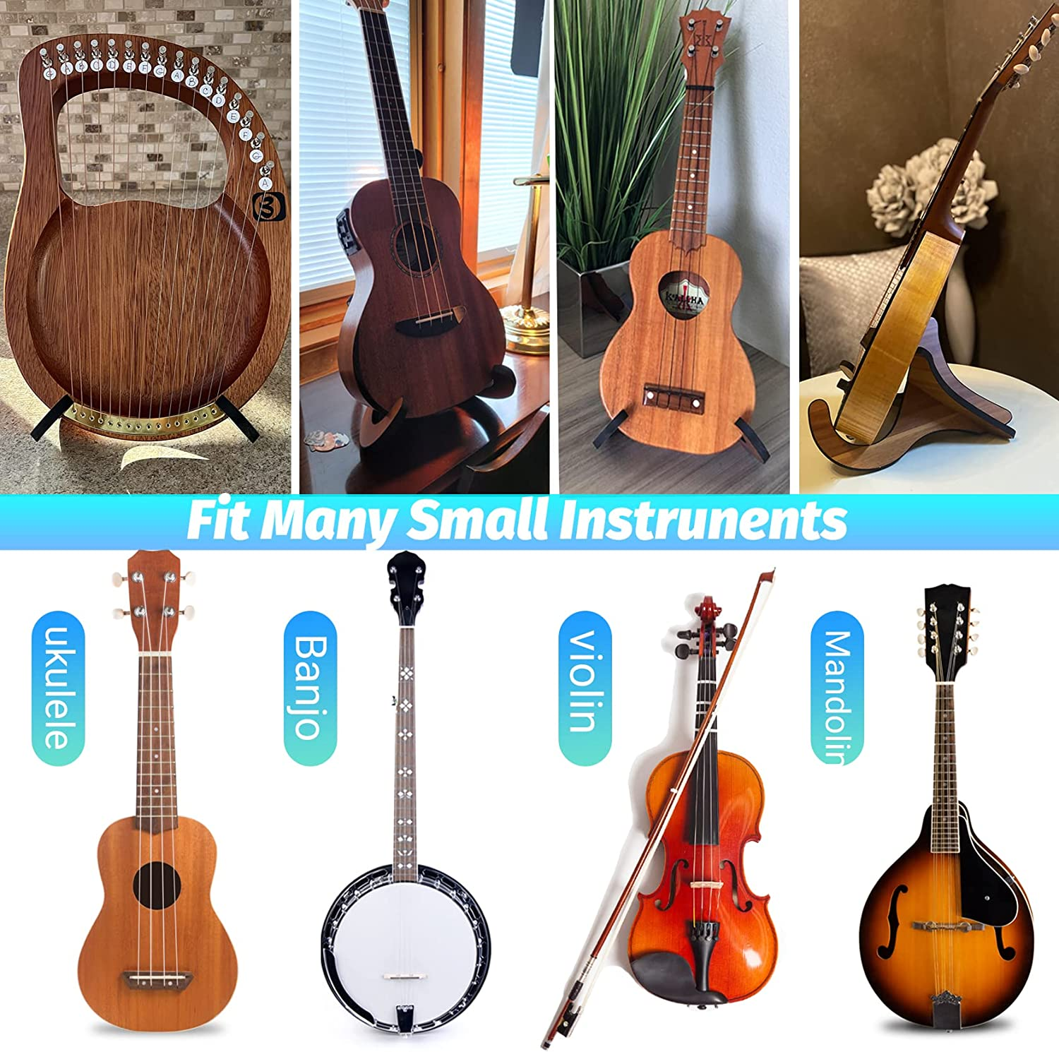 Guitar and Ukulele Stand - Dedicated Wood Folding Portable Stand image number 2