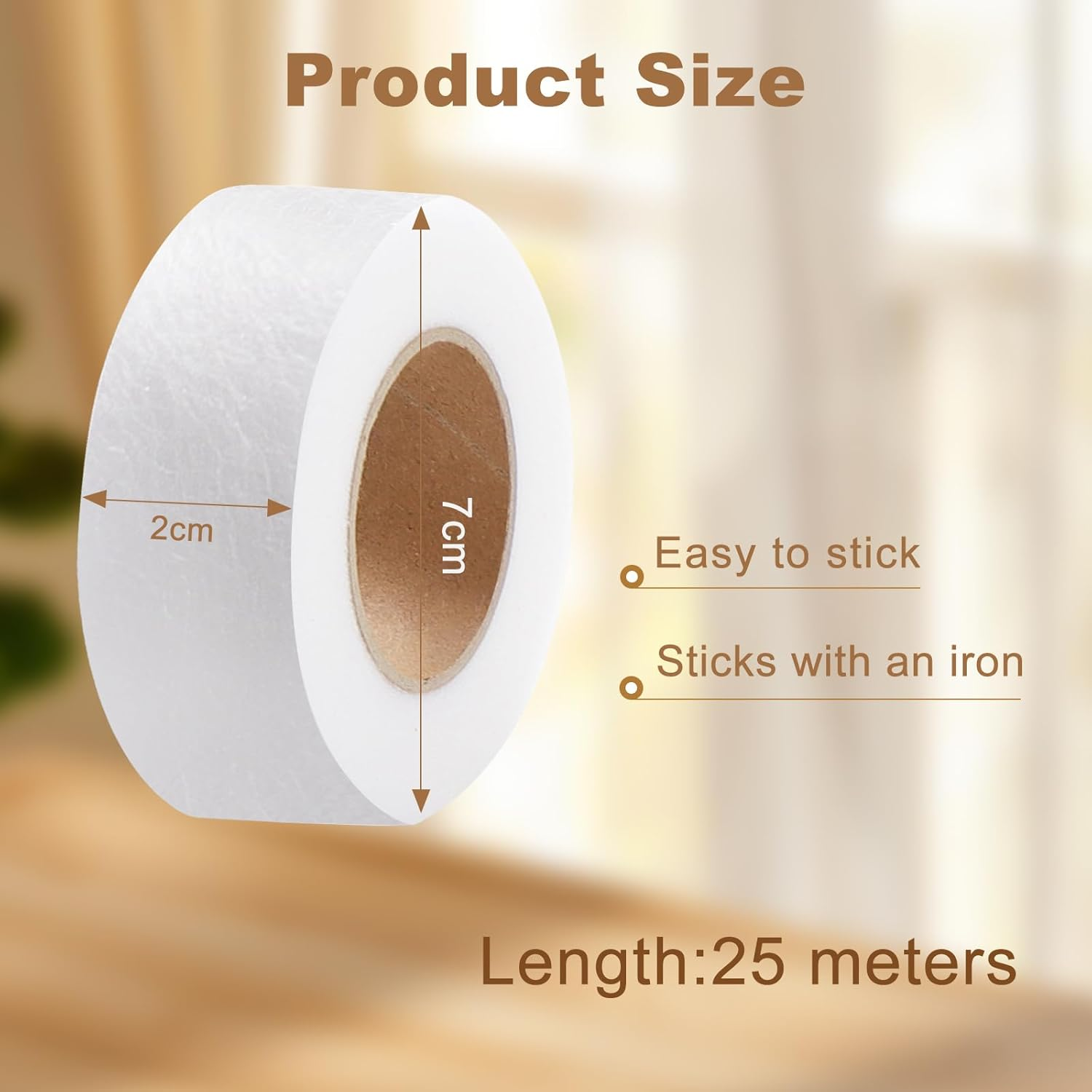 2 Rolls Iron Hemming Tape, Hemming Web, Iron on Tape for Skirts, Pillows, Jeans and Curtains,2Cm Wide * 24 Metres Long with Tape Measure(White) image number 5