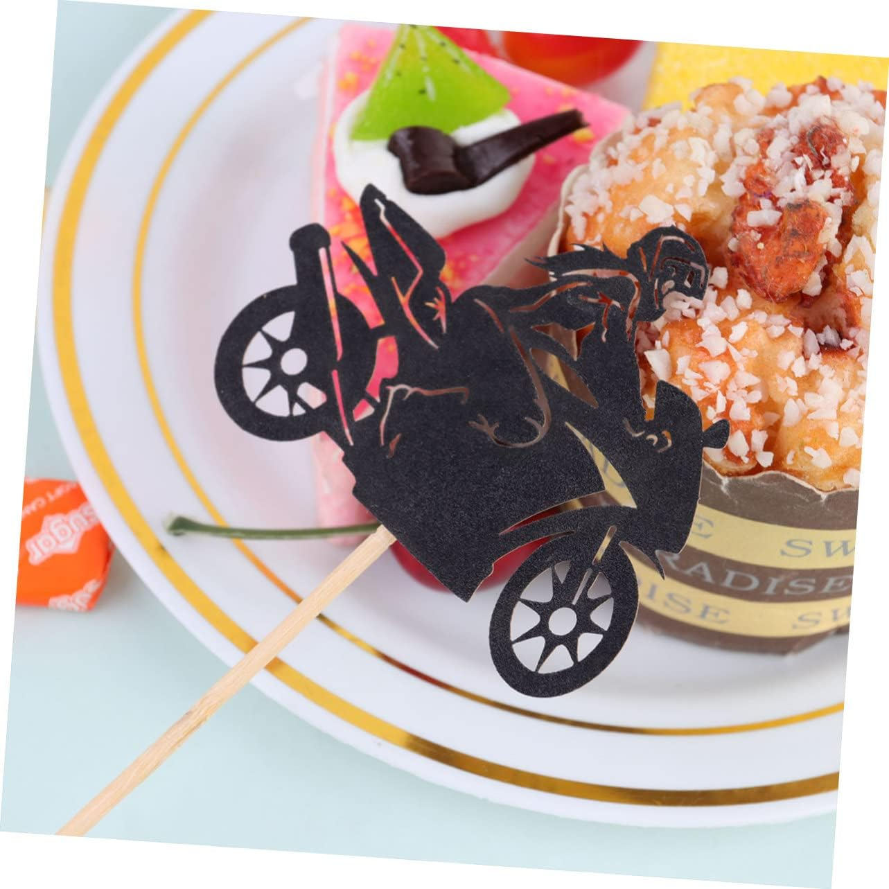 Ciieeo 40Pcs Motorcycle Cupcake Toppers Racing Cake Decor Birthday Party Dessert Black Sports Racing Cupcake image number 2