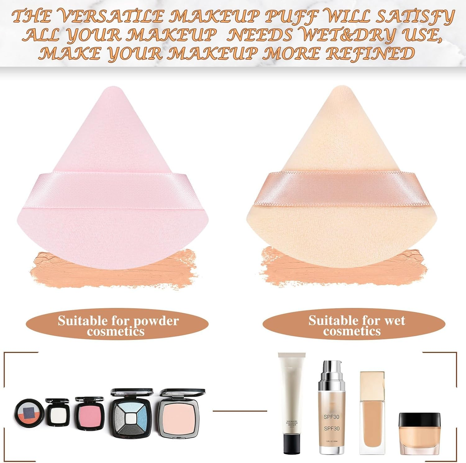 Suclain 48 Pcs Velour Triangle Powder Puff Soft Velour Makeup Puff for Face Powder Makeup Triangle Sponges for Wet and Dry Cosmetic Foundation Loose Mineral Body Tool(Bright Color) - Bright Color image number 3