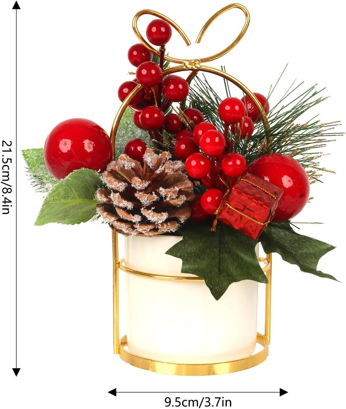 Christmas Pine Cone Potted Decoration,Christmas Arrangements Decor - Artificial Desk Stand Decor, Christmas Plants Centerpieces with Pine Cones and Berries for Tables, Home