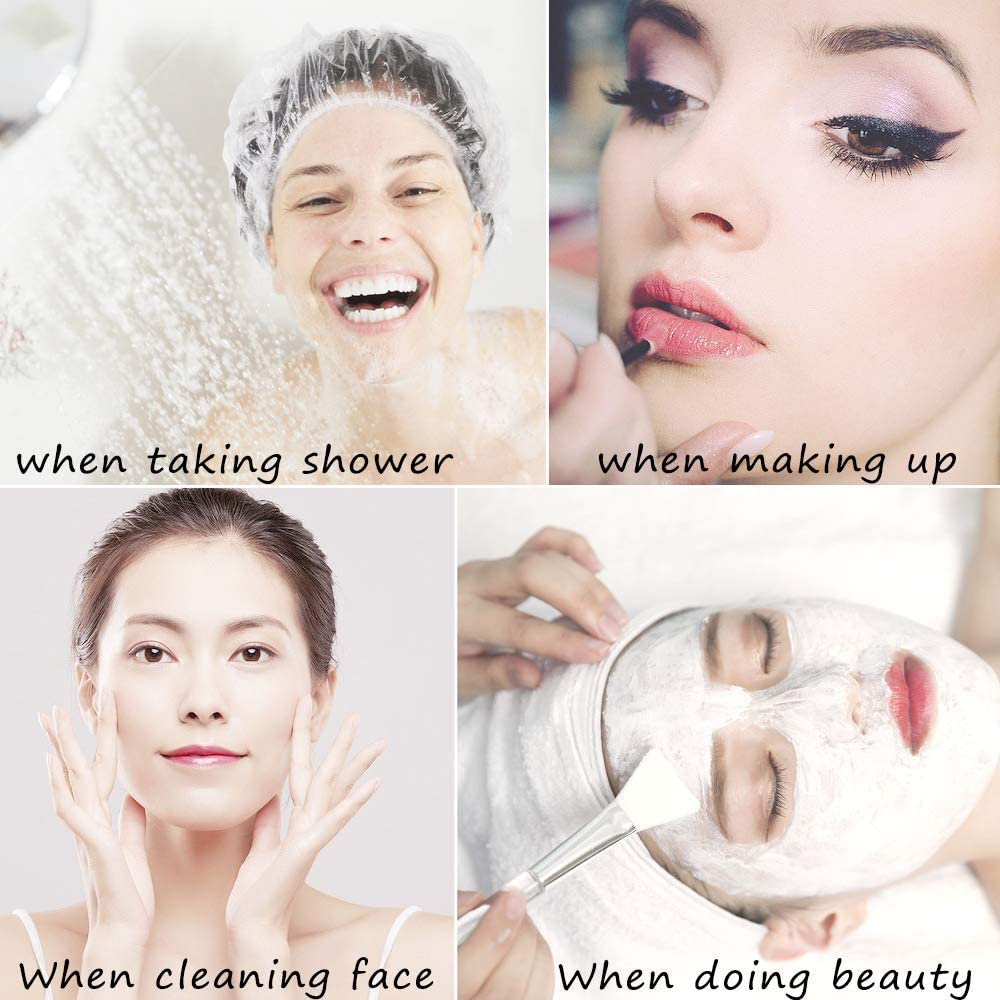 Disposable Shower Caps 100 Pieces , Clear Plastic Shower Cap, Shower Caps for Women Hair Cover Cap Waterproof Bath Caps for Hair Treatment, Spa, Hotel and Hair Solon, Home Use,Portable Travel Hair Shower Cap image number 2