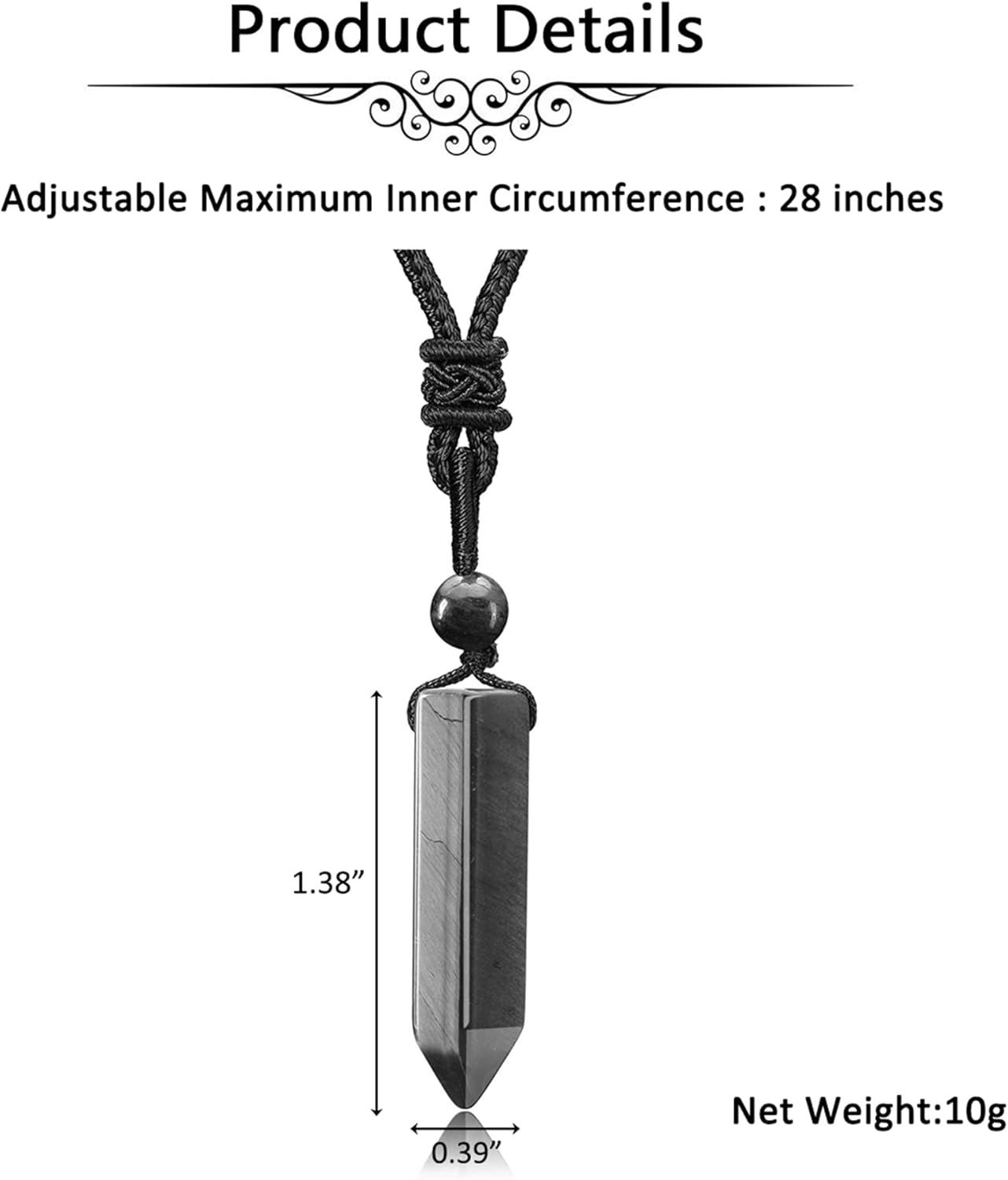 Jovivi Natural Healing Stone Necklace for Women Men Adjustable Rope Hexagonal Point Healing Crystal Pendant Necklaces Quartz Reiki Gemstone Jewelry - Black image number 3