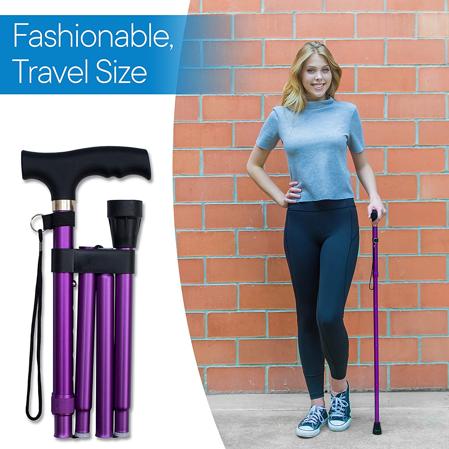 (Lavender) - RMS Folding Cane - Foldable, Adjustable, Lightweight Aluminium Offset Walking Cane - Collapsible Walking Stick with Ergonomic Derby Handle - Ideal Daily Living Aid for Limited Mobility (Lavender) image number 1