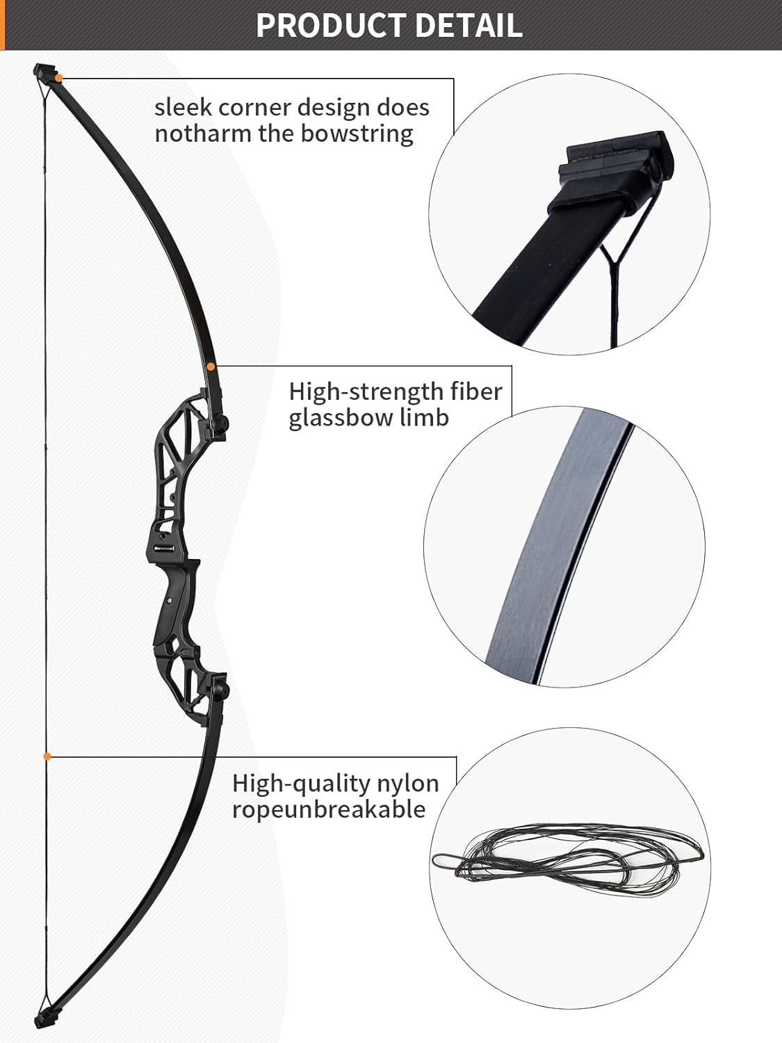 TOPARCHERY Archery Takedown Recurve Bow Hunting Long Bow Alloy Riser - Right Hand Black - Draw Weight 30Lbs 40Lbs - with Arrow Sight, Arrow Brush image number 2