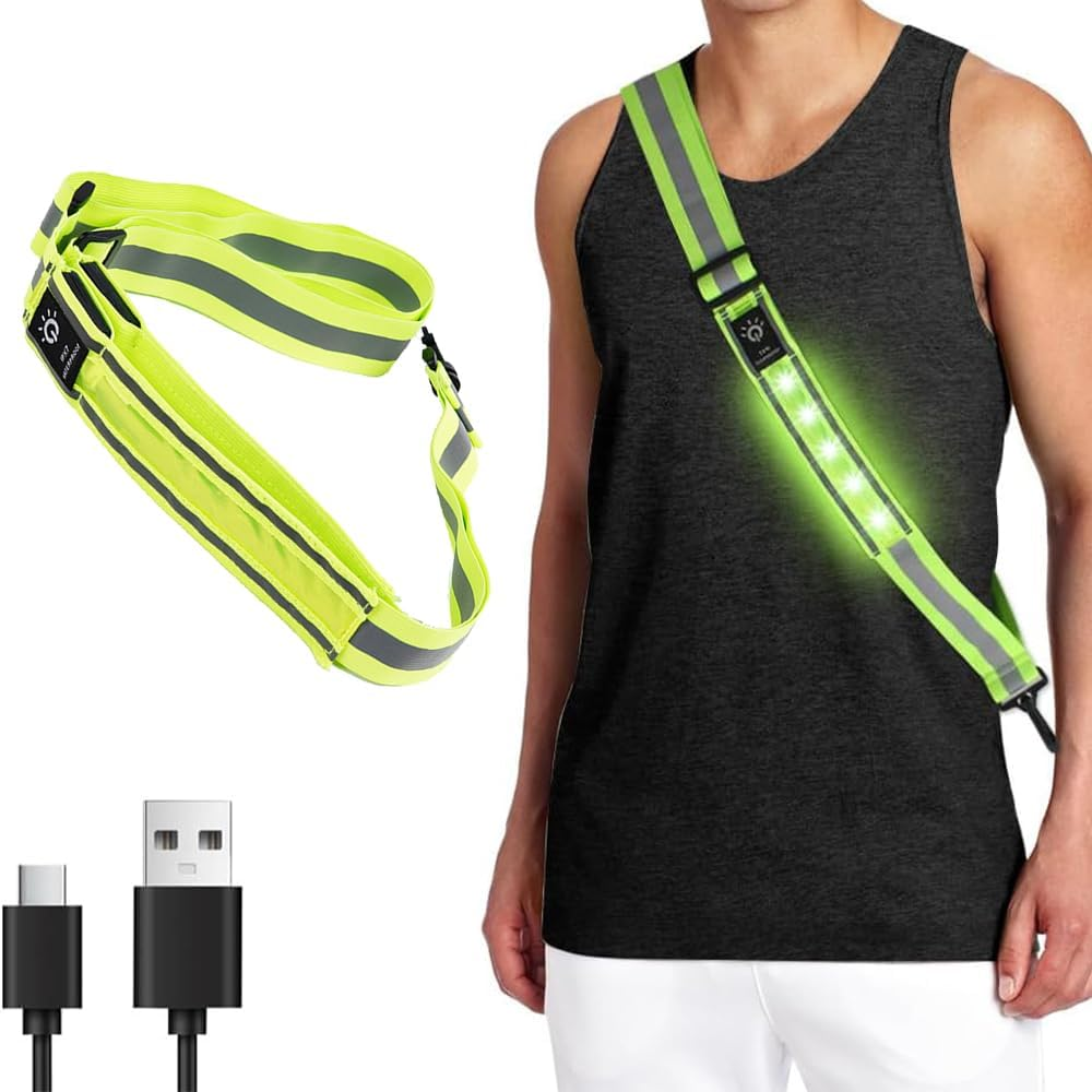 Running Light Jogging with Reflectors Belt, Led Light Running Belt,Reflective Walking Gear,Adjustable Luminous Shoulder Strap,For Runners, Walkers at Night