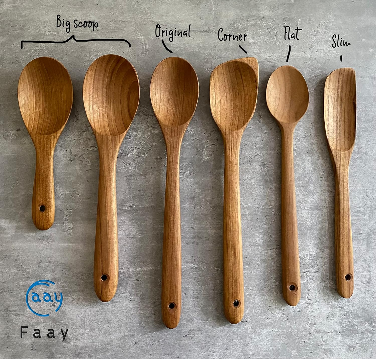 FAAY 12" Big Scoop Spoon, Wide Head, Easy for Cooking and Serving. Handcraft from High Moist Resistance Golden Teak Wood | Durable, Healthy, Ergonomic Handle for Non Stick Cookware image number 4