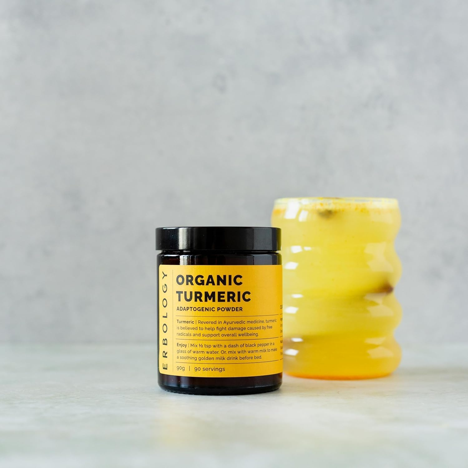 Erbology Organic Turmeric Powder 90G - 90 Servings - 5.5% Curcumin - No Additives or Preservatives - Sustainably Sourced Straight from Farm in India - Small Batch - Vegan - Gmo-Free