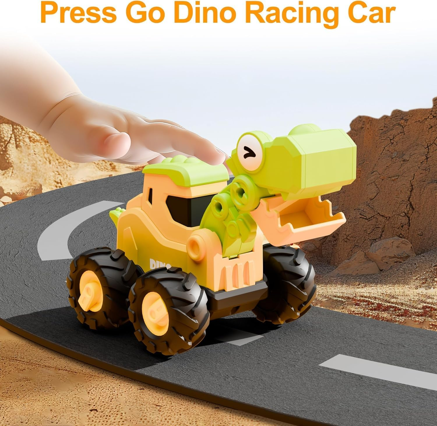 Dinosaur Truck Toys for Toddlers, Boys Dino Press Go Racing Cars, Kids Construction Sandbox Vehicles Playset, Baby Push Go Friction Car Set