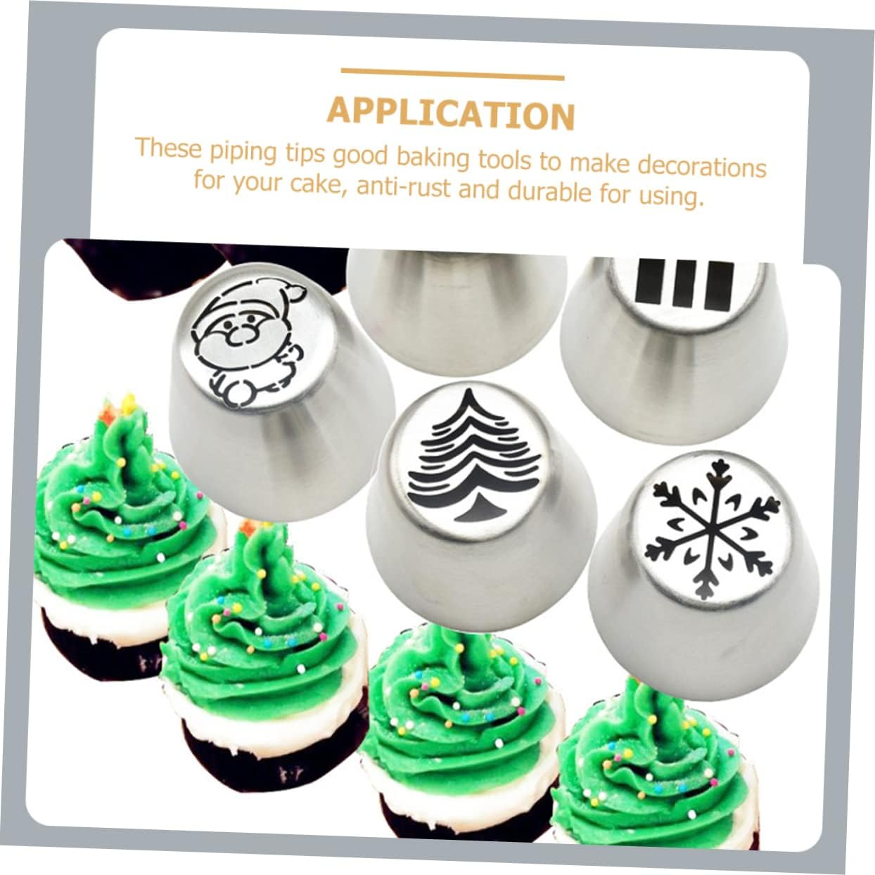 5Pcs Stainless Steel Christmas Pastry Piping Tips for Cake Decor Cookie Cupcake Icing Nozzles Xmas Piping Tip for Baking image number 1