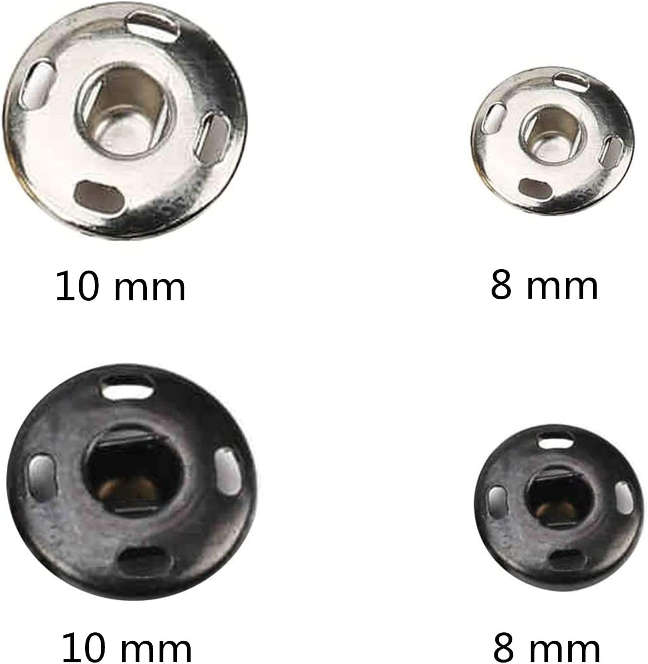 120 Sets Sew-On Snap Buttons, 8 Mm & 10 Mm Metal Snaps Fasteners Spring Press Studs Buttons for Sewing Clothing, Black & Silver image number 5