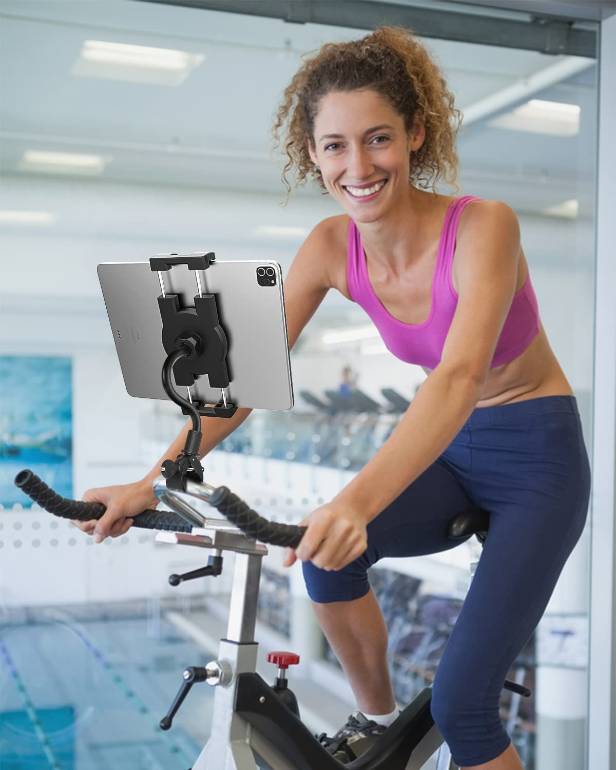 Gooseneck Spin Bike Tablet Mount, Charchendo Exercise Bikes Treadmill Tablet Holder, Indoor Bicycle Elliptical Handlebar Stand for Ipad Pro/Air/Mini, Galaxy Tabs, More 4-11" Cell Phone and Tablets image number 3