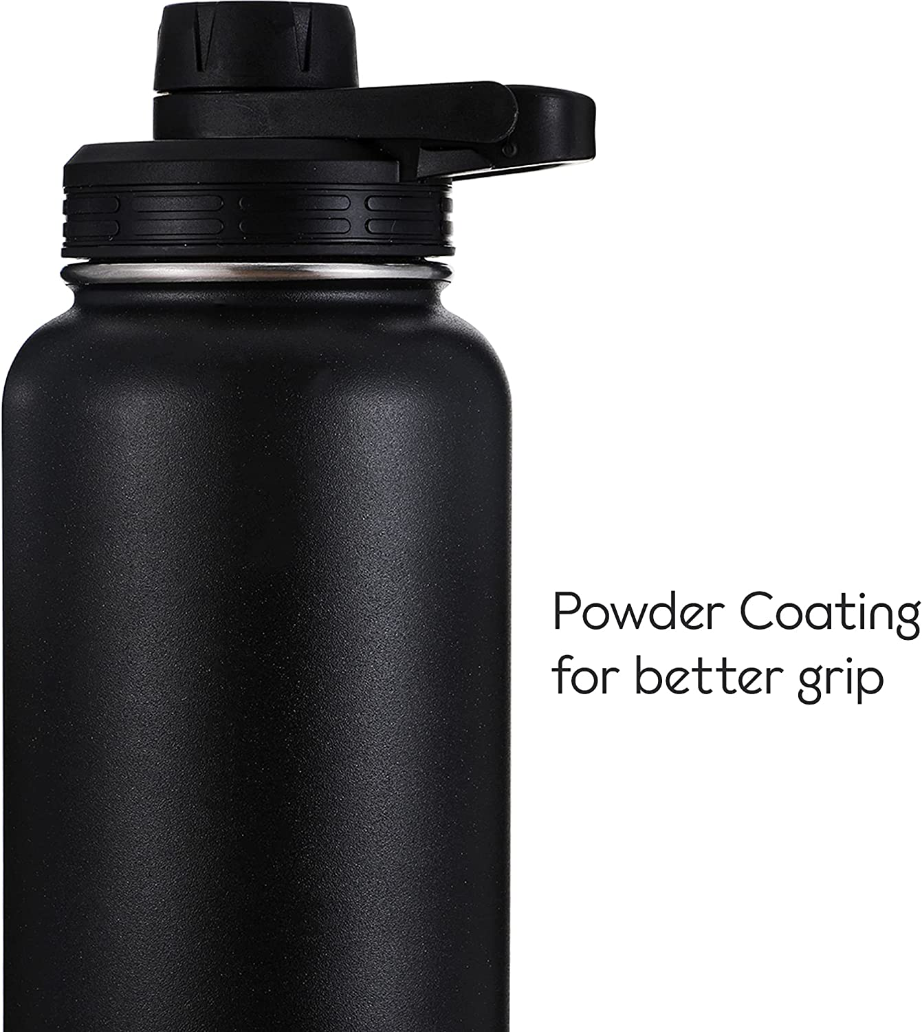 Stainless Steel Sports Water Bottle - 32 Oz with Double Insulation and 2 Lids with Straw, Black image number 1