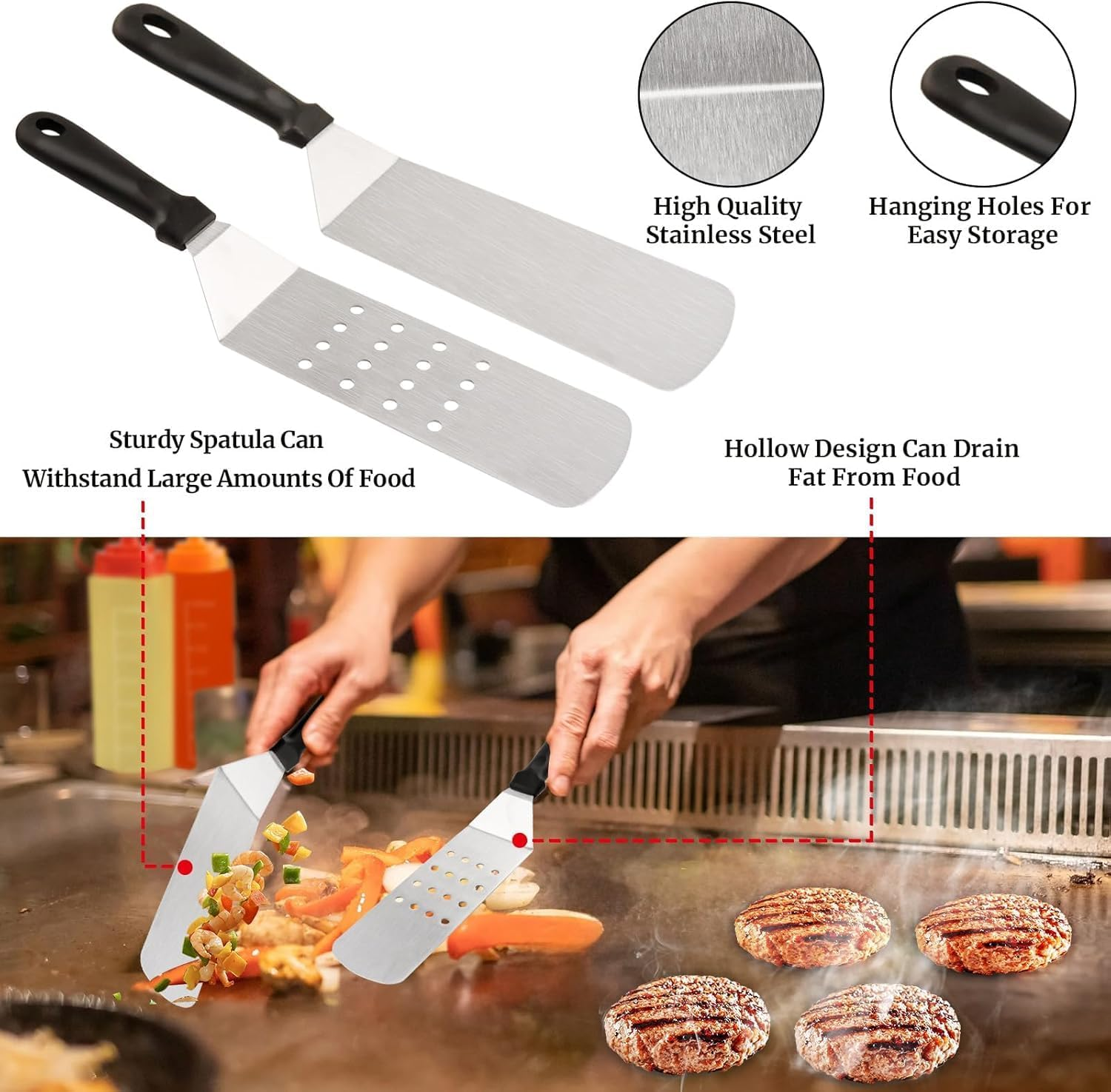 Griddle Accessories Kit, Flat Top Grill Accessories Set, Outdoor BBQ Tool Set, Grilling Utensils Set with Long Handle Metal Spatula, Griddle Scraper, Cleaning Kit, Carry Bag image number 3