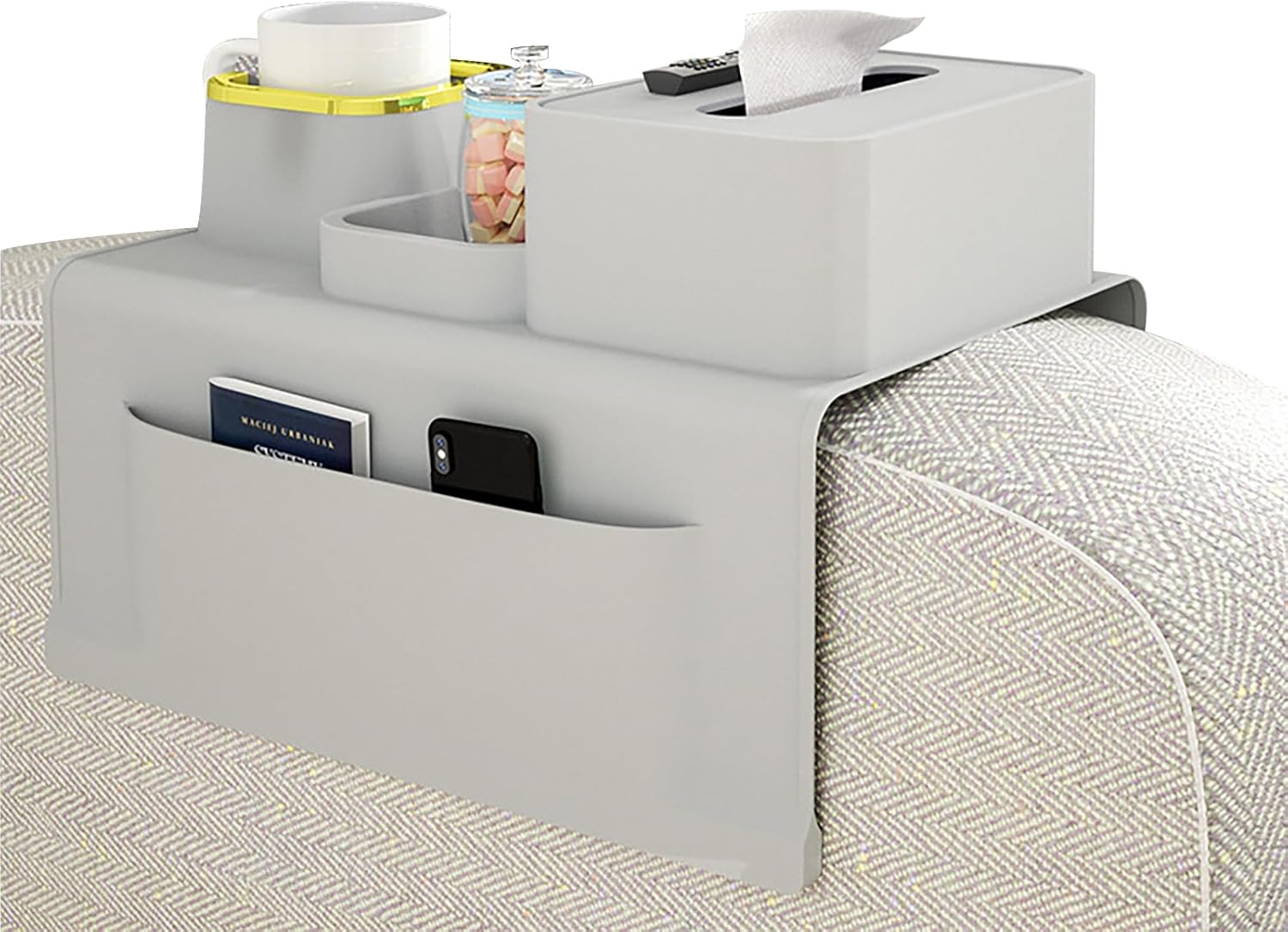 Couch Cup Holder Tray, Silicone Sofa Armrest Drink Holder, Anti-Spill Anti-Slip Couch Arm Tray for Cellphone, Snacks and Remote, Dirt-Resistant image number 6