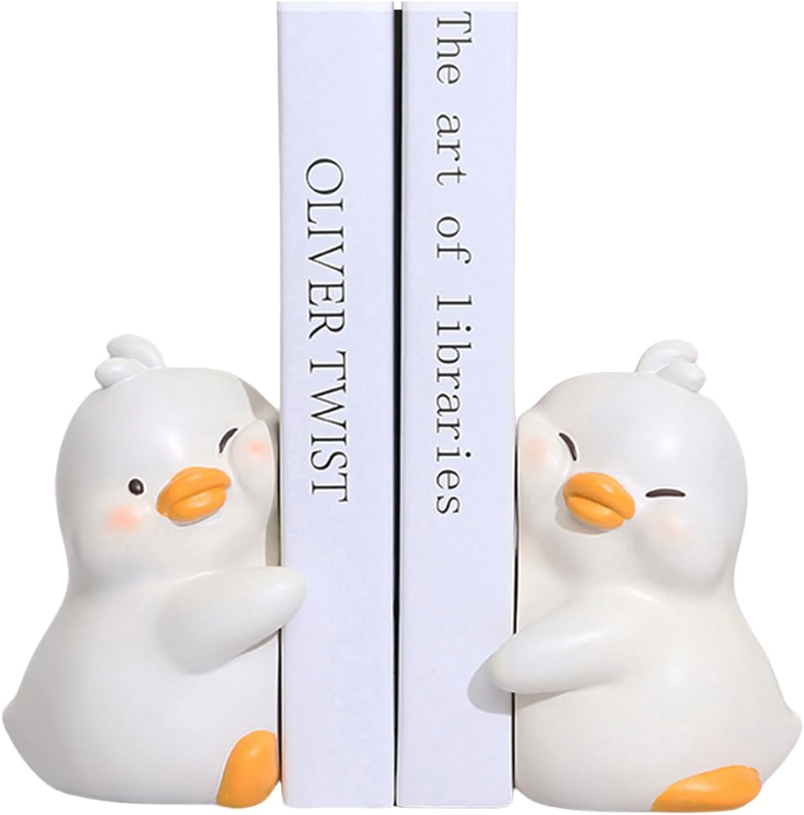 Cute Hug Ducks Decorative Bookends, Unique Book Ends to Hold Books Creative Resin Book Holder Stopper for Home Office Desk Bookshelf Decoration image number 2