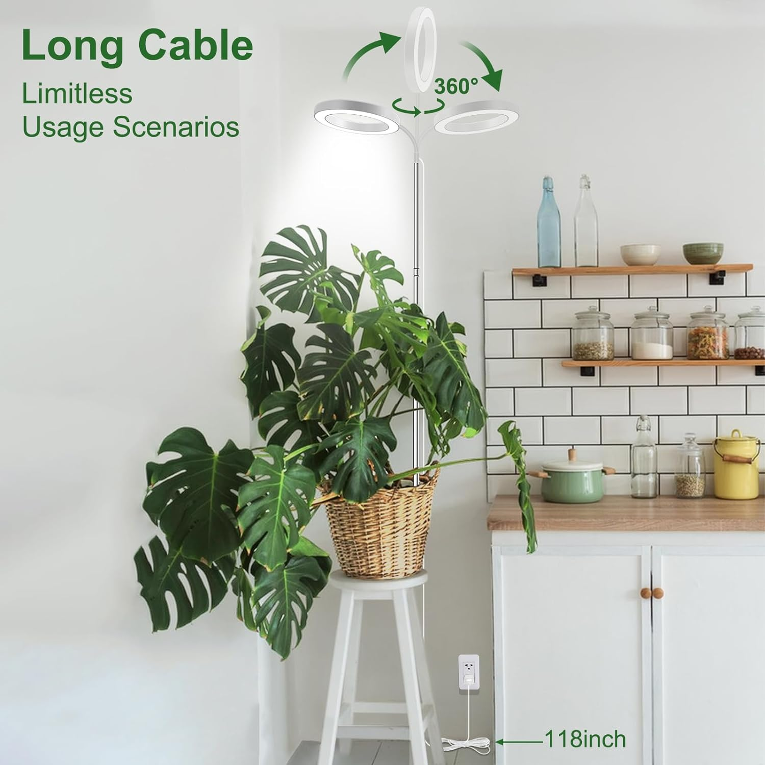 Wolezek LED Plant Lamp, 80 Leds, 6500 K, Full Spectrum, 160 Cm Large, 3 Colours, 5 Brightness Levels, 360&deg; Gooseneck, 6/12/16 Hour Timer, Height Adjustable, White - White image number 5