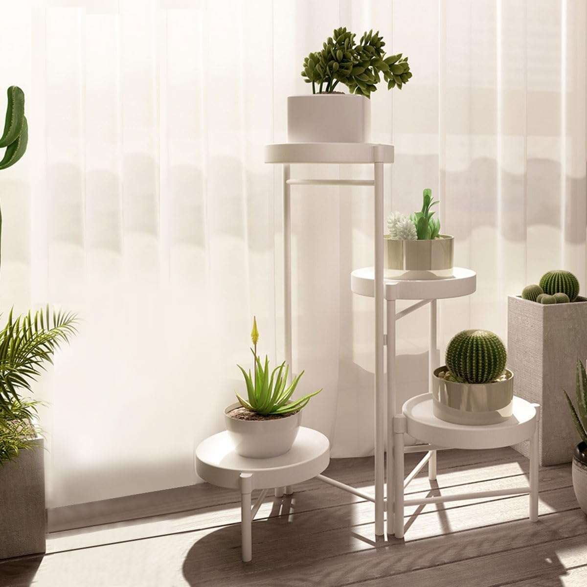 Plant Stand for Indoor, Foldable Corner Plant Shelf Plant Rack Organizer Flower Pot Planter Display Storage Shelf for Patio Garden Living Room image number 5