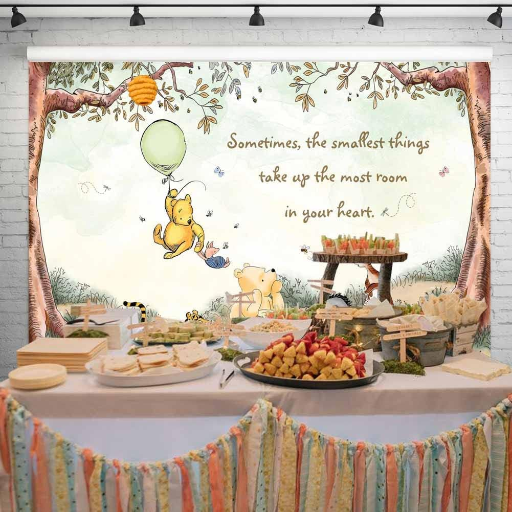 Vintage Pooh Bear Baby Shower Decorations Classic Winnie Neutral Backdrop with Green Balloon Newborn Birthday Cake Table Background 7X5 Ft 97 image number 4