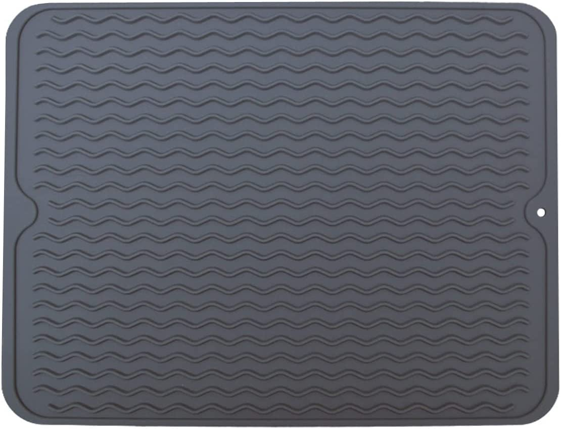 Silicone Dish Drying Mat, Multiple Usage Dish Drying Mat, Easy to Clean,Heat-Resistant Silicone Mat for Kitchen Counter/Sink/Bar/Bottle/Cup (Grey)