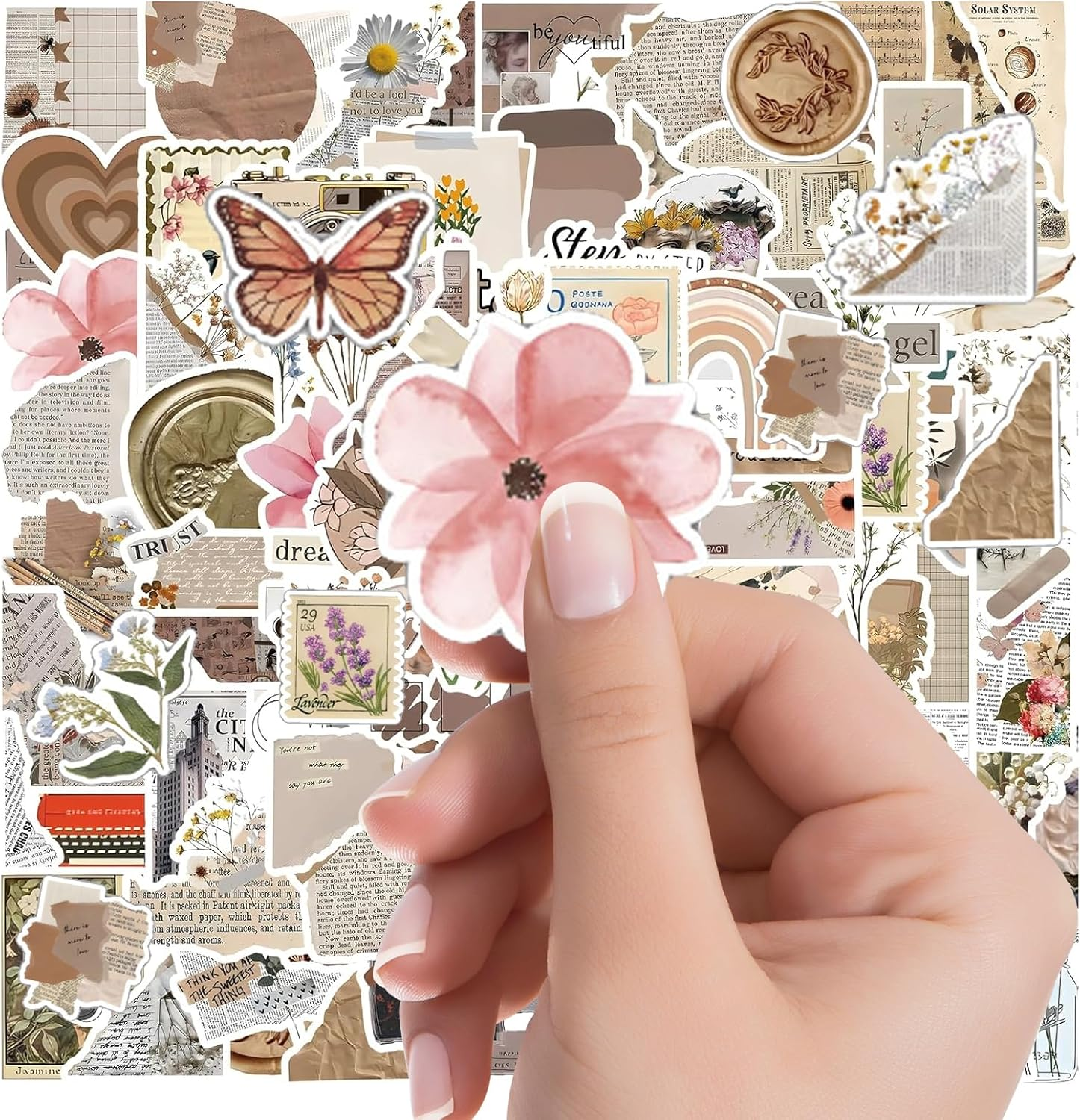 120PCS Scrapbook Stickers,Waterproof Scrapbook Aesthetic Sticker,Journal Sticker, Vintage Stickers for Planner & Junk Journal, Deco Papers,Scrapbooking Supplies for DIY Paper Crafts image number 5
