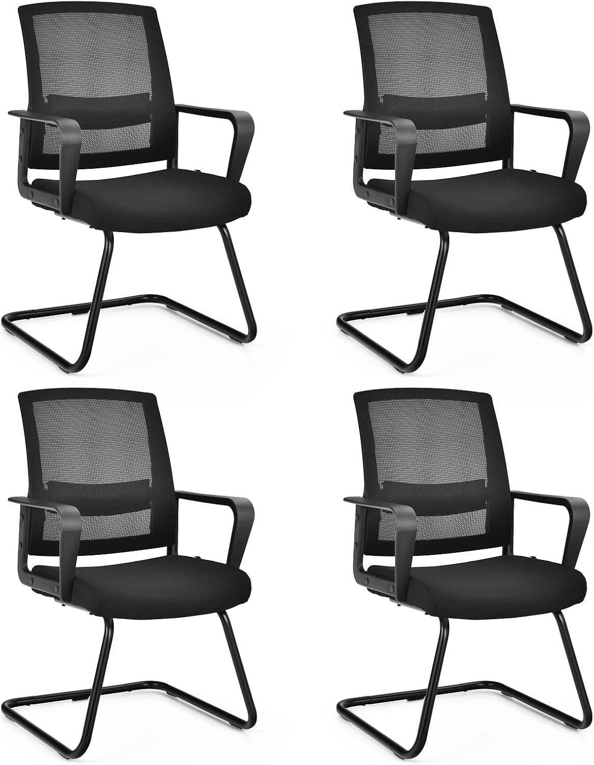 Costway Set of 2 Conference Chair, Office Guest Chair W/Heavy-Duty Sled Shaped Base, Ergonomic Mid-Back Mesh Chair W/Upholstered Seat & Adjustable Lumbar Support for Waiting Room, Reception (4) image number 2