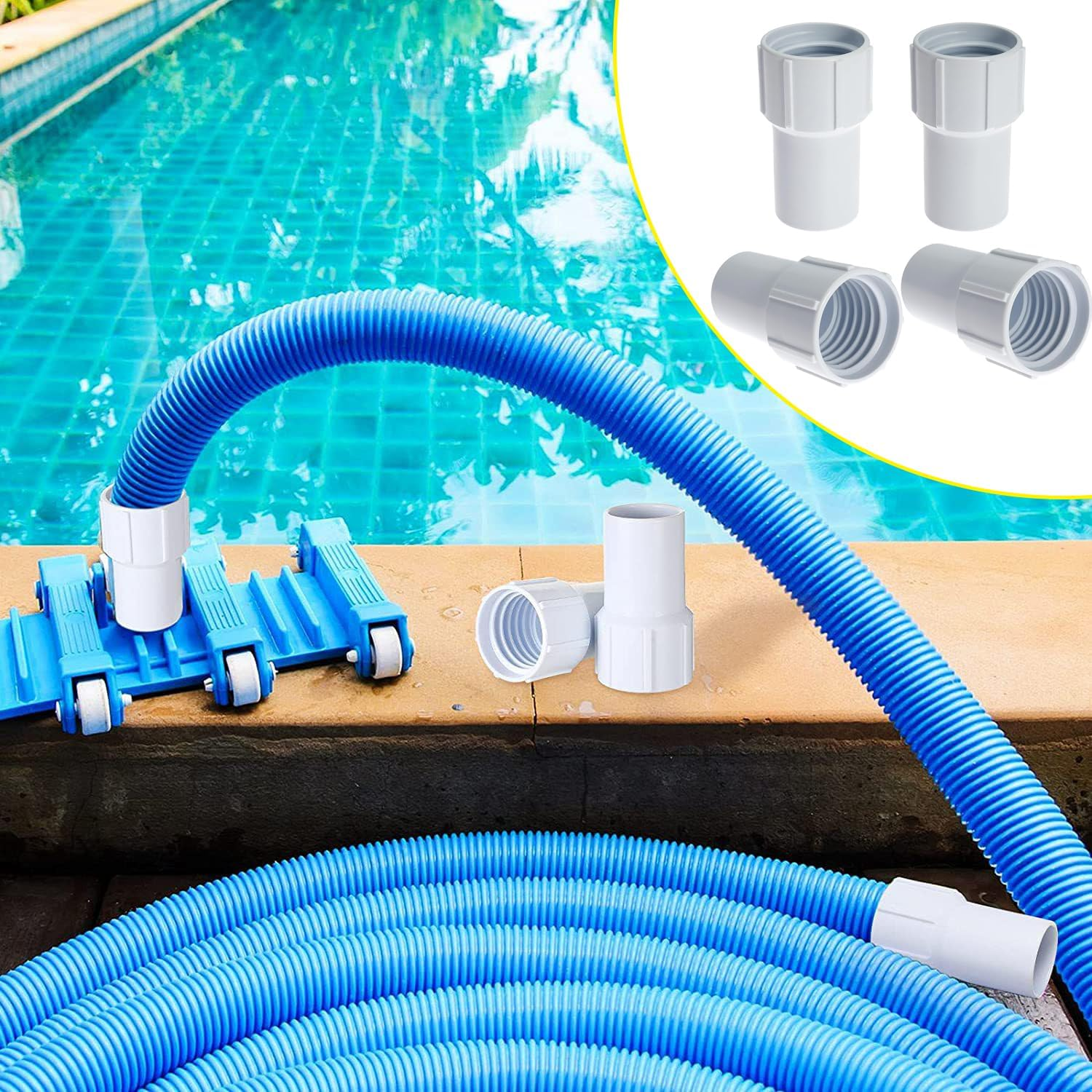 4Pcs Pool Vacuum Hose Cuff, Pool Hose Replacement Cuffs, Hose Threaded 1-1/2 Inch, ABS Plastic, Pool Hose Repair Ends, for Hose Repair Ends Connect Vacuum Head Vacuum Skimmer Inlet Hole image number 6