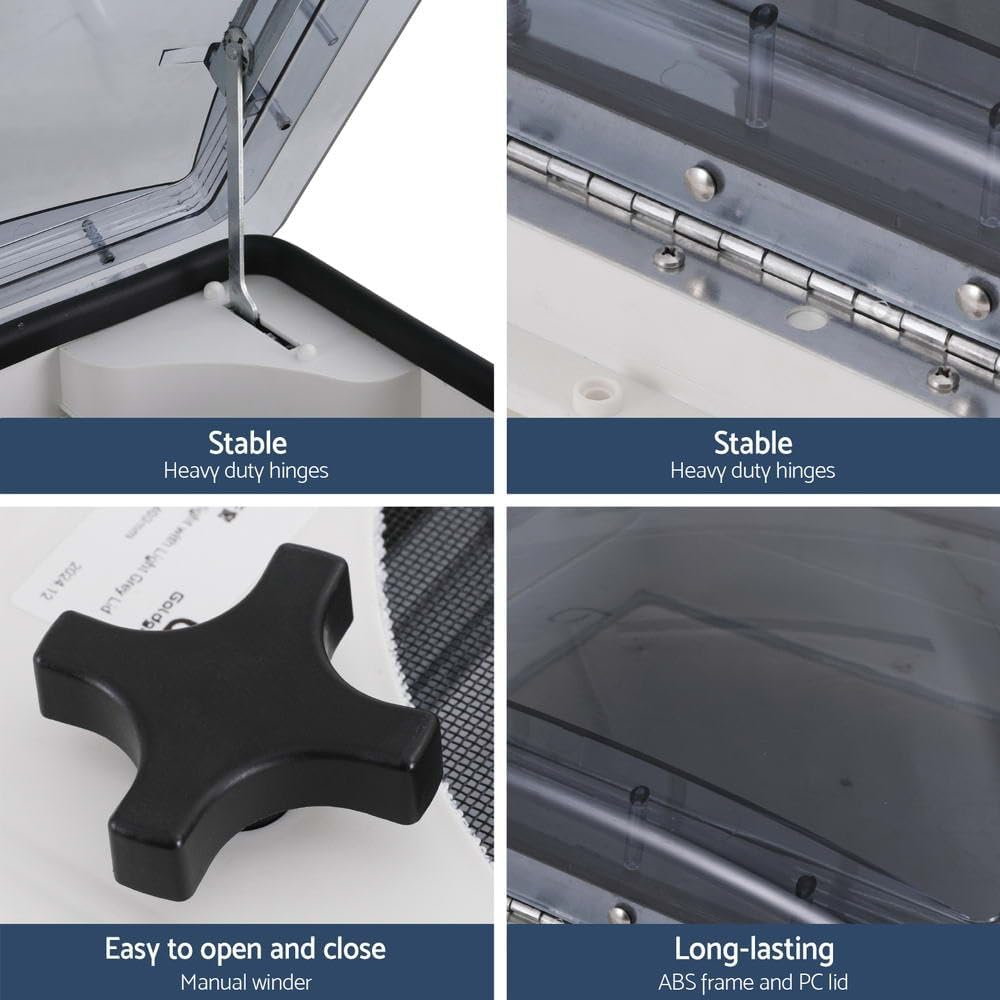 Weisshorn Caravan Roof Vent, Roofs Ventilation, Hatch RV Skylight Motorhome Camper Insect Resistance Heavy Duty Hinge Black 40X40Cm Open Size